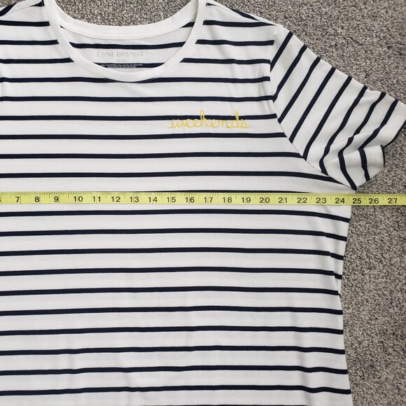 Lane Bryant women’s Short Sleeve Striped T-Shirt, Nice Condition, "Weekends" - Picture 5 of 7